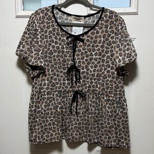 Haptics Women's Leopard Print Blouse with Black Accents